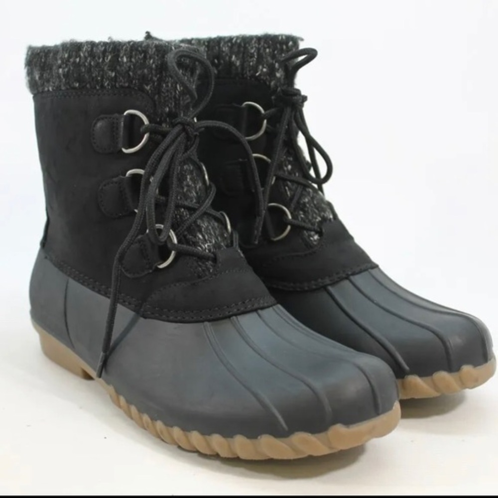 Bare Traps Womens Fabulous Winter Duck Boots Black Lace Up Zip Lined 7 M EUC
